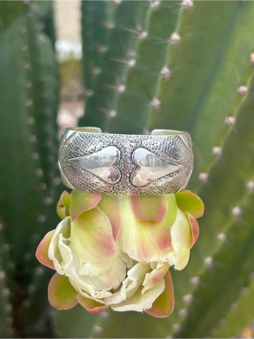 Navajo Vintage Sterling Silver Heart Cuff Bracelet
